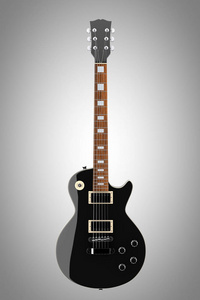 复古风格的黑色电吉他。三维渲染