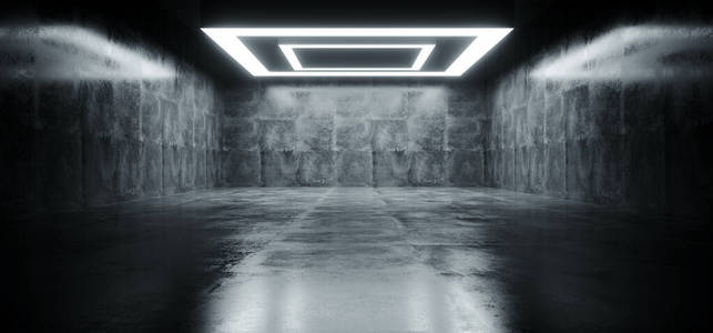 Empty Grunge Concrete Modern Room Ceiling White Led Lights Recta