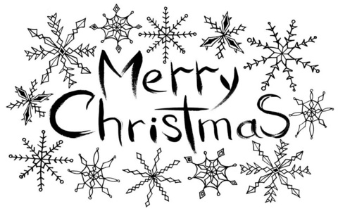 节日的问候。圣诞快乐。在白色背景上手写的字母组合。碑文是用刷子和油漆手工写的。