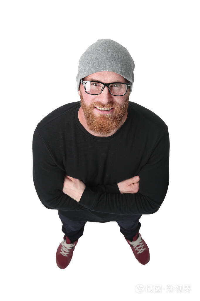 俯视图乐观的现代人看着镜头