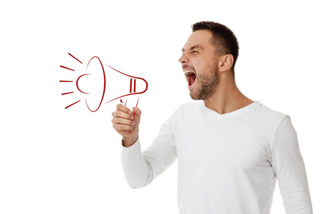男人拿着扩音器大喊大叫照片