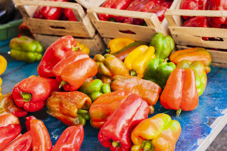 Pepper  fresh vegetables in the fruit market, Catania, Sicily, 