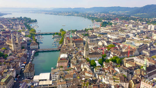 Zurich, Switzerland. Panorama of the city from the air. View of 