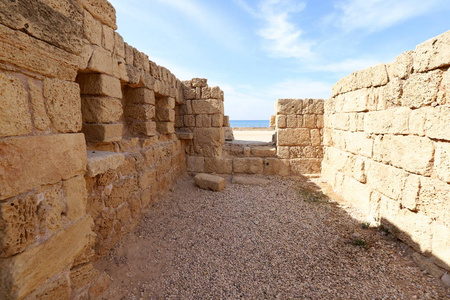 废墟 挖掘 悬崖 风景 凯撒利亚 建筑学 早晨 以色列 历史