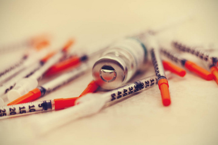 Pile of medical syringes for insulin  