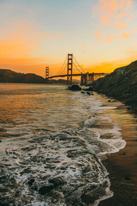 金门大桥是在日落，旧金山，加利福尼亚州