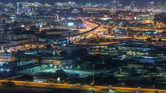 迪拜城市的夜节奏空中时光倒流图片