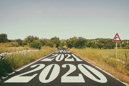 写有2020年2021年2022年的道路