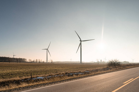 风车 农场 安大略 风电场 发电机 背光 天空 风景 能量