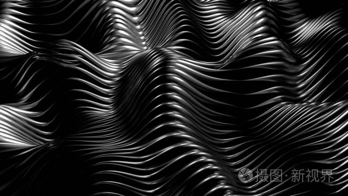 黑色时尚的金属黑色背景与线条和波浪三维插图三维渲染