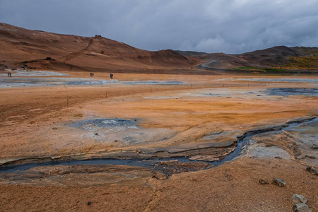 冰岛北部的Hverir地热区。间歇泉和硫磺田。奥兰治山脉冰岛。