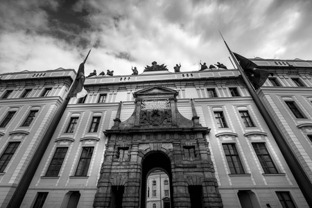 捷克总统的官邸.黑白照片.照片