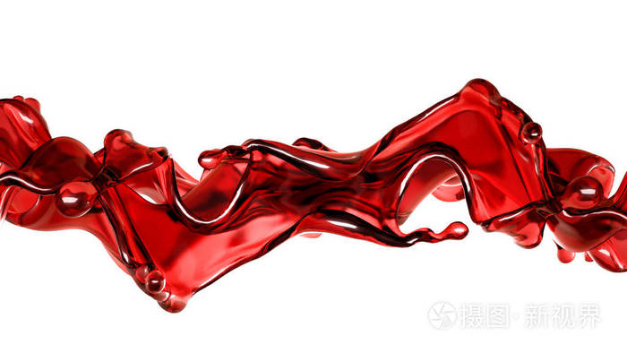 一种透明的红色液体在白色背景上的飞溅.3d一照片-正版商用图片26b9wd