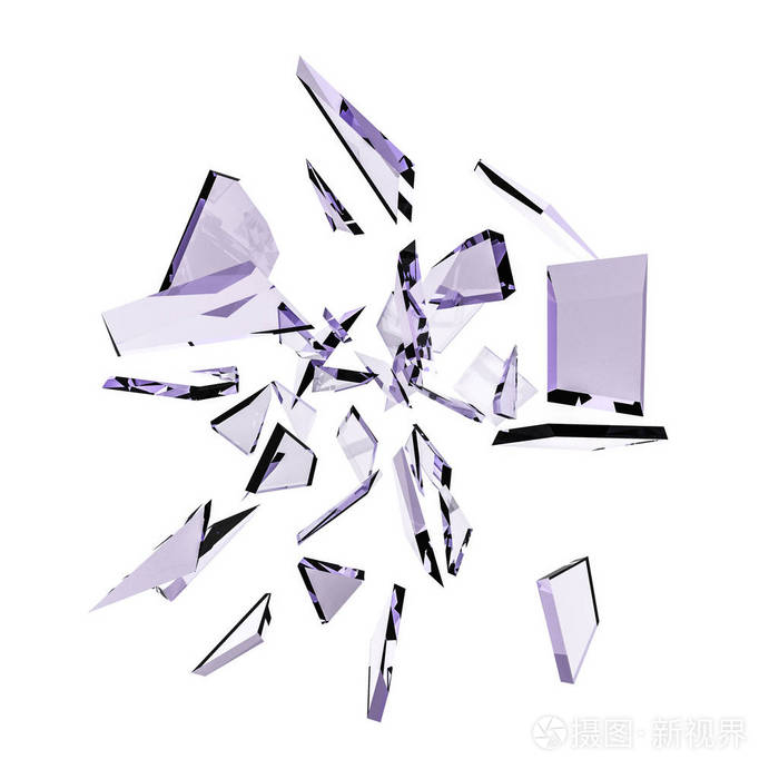 抽象的白色背景与孤立的玻璃碎片和闪光