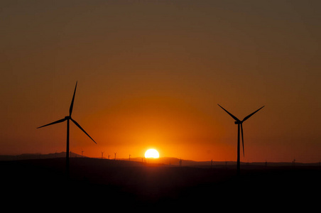 windmill field at sunset  spain 