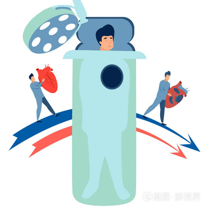 心脏移植心脏病在极简风格卡通平面光栅