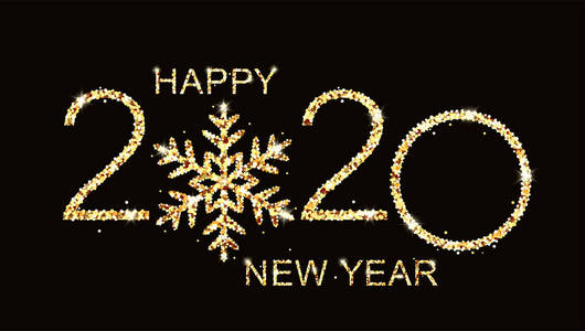 Elegant New 2020 Year Background with golden snowflake on black 