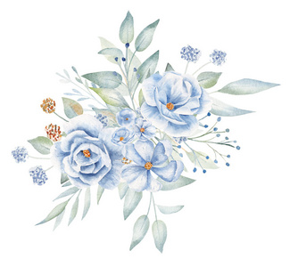 亚麻花束装饰手绘水彩插图