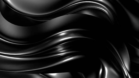 美丽时尚的黑色背景与褶皱，窗帘和漩涡。三维插图，三维渲染。