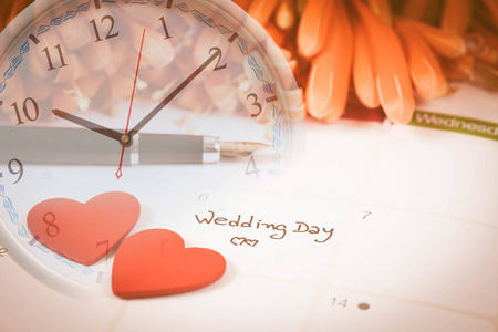 日历规划和喷泉提醒婚礼日图片