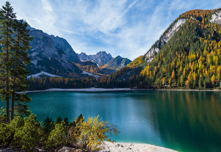 秋天宁静的阿尔卑斯湖布雷斯湖或布拉泽荒野。芬斯森