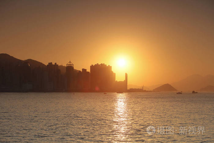 Beautiful colorful sunset in sulpur cannel ,hong kong city 