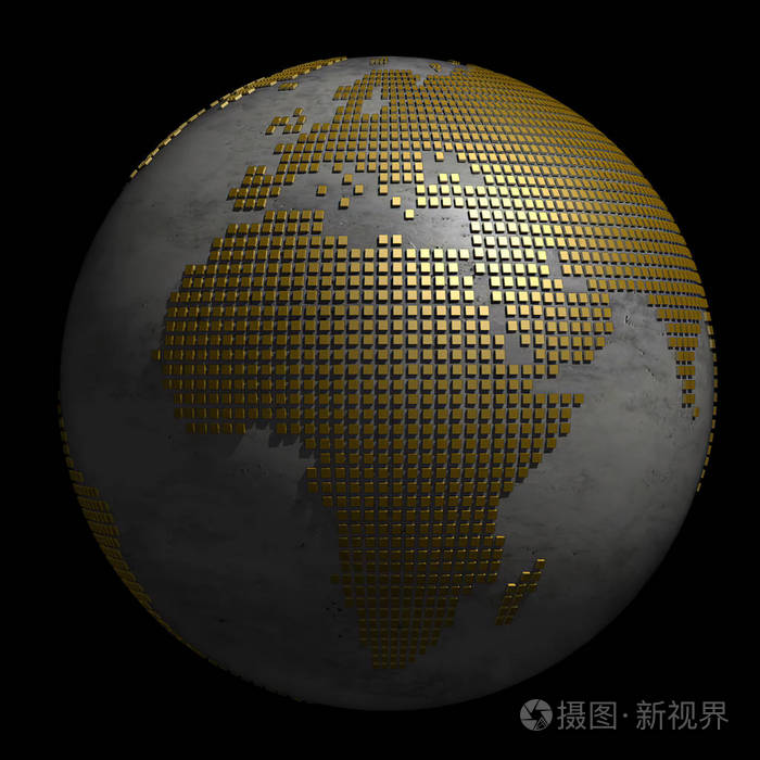 大理石地球仪和由金点组成的大陆三维插图照片-正版商用图片26cmc8-摄图