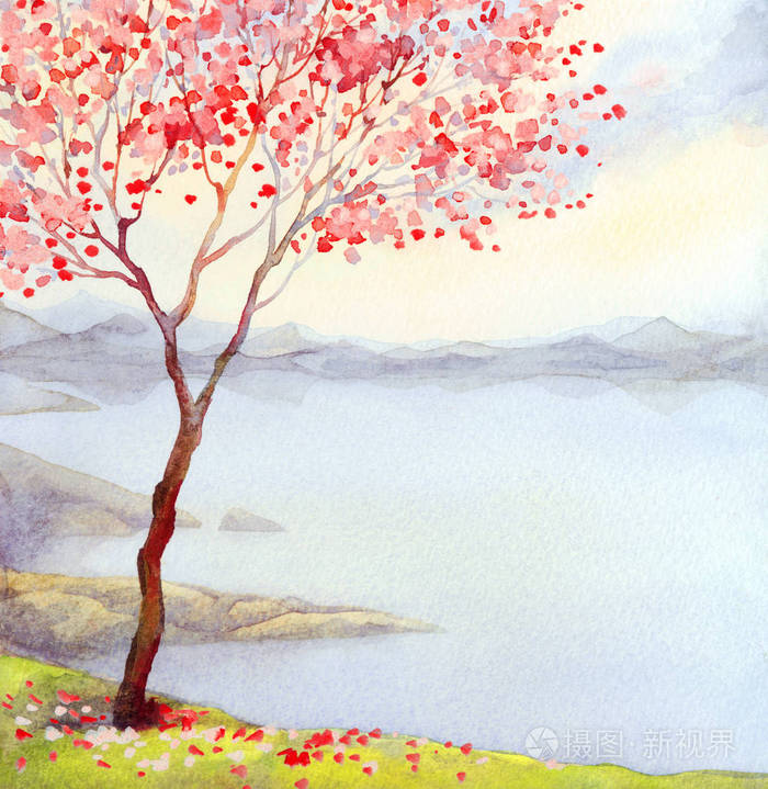 風景画水彩画自然-