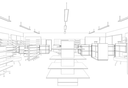 建筑学 插图 商店 薄纱 桌子 家具 椅子 墙壁 货架 新古典主义