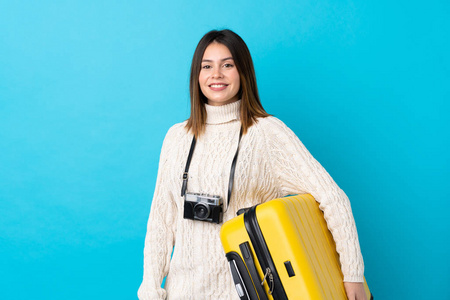 女孩 演播室 幸福 手提箱 有趣的 女人 行李 旅行 西班牙裔