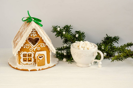 Handmade traditional festive gingerbread gingerbread house with 