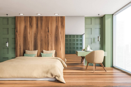 绿色木质卧室立面图