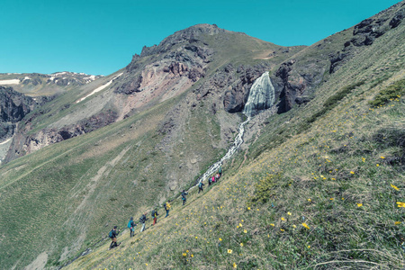 登山者 冒险 背包 徒步旅行 活动 旅行 徒步旅行者 高的