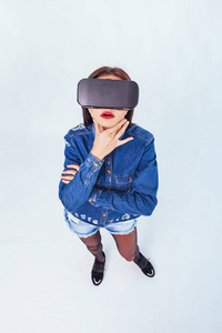 虚拟现实 三维 护目镜 视频 技术 女人 闲暇 女孩 现实