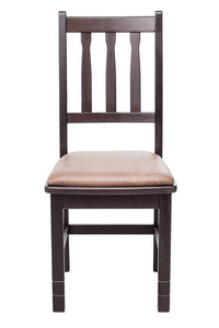 经典的棕色木制软座椅子，白色背景上有裁剪路径。