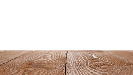 Empty wooden surface isolated on white. Mockup for design