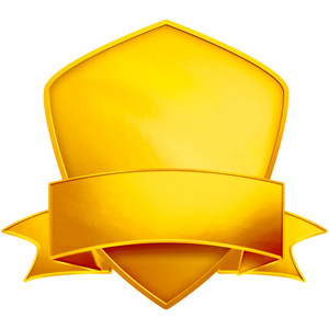 带丝带的空白金色盾牌.金盾.优质横幅设计.优质横幅设计.3d插图.照片