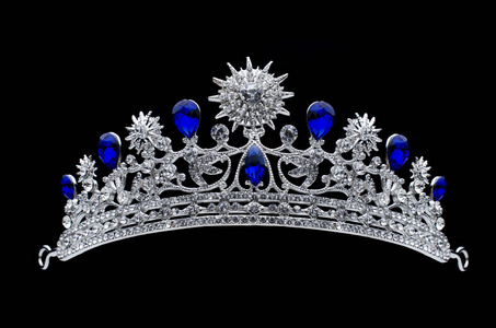 银色王冠黑色镶有钻石和蓝宝石的银色皇冠照片