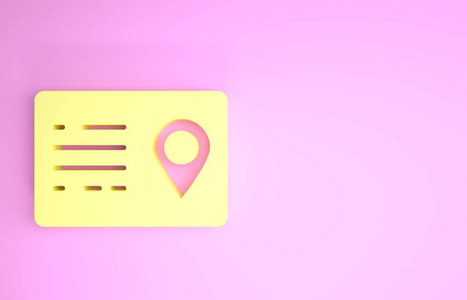黄色通讯录图标隔离在粉红色背景上。电话簿。极简主义概念。三维插图三维渲染
