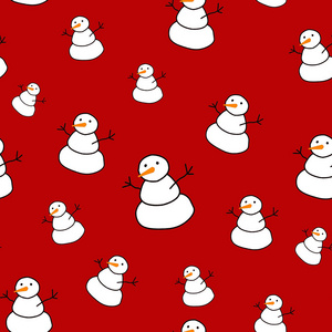 可爱的雪人红色背景。圣诞节无缝图案。季节插图。冬季模式。