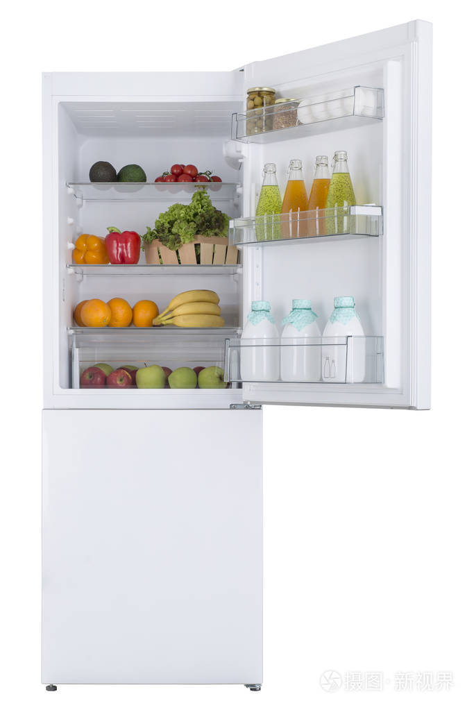 打开冰箱装满新鲜水果和蔬菜
