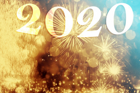 2020新年快乐，烟花爆竹。