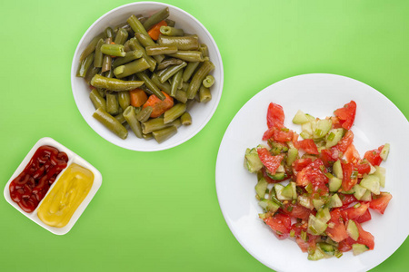  Vegetarian salad with cucumbers, tomatoes and green onions. Veg