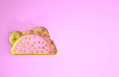 黄色玉米饼与玉米饼图标隔离在粉红色的背景。墨西哥传统快餐。极简主义概念。三维插图三维渲染