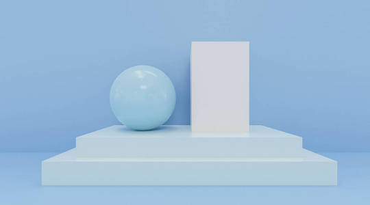 彩色抽象几何图形。蓝色立方体和球体3d插图渲染。