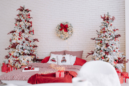 枕头 卧室 季节 房子 圣诞节 愉快的 花环 公寓 活的