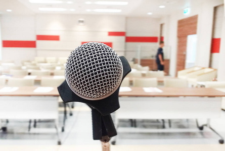 Close up of microphone in concert hall 