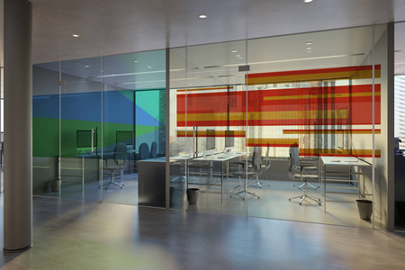 玻璃办公室墙壁模型3d渲染