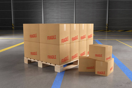 Cardboard Boxes in a Warehouse Mockup  3d rendering 