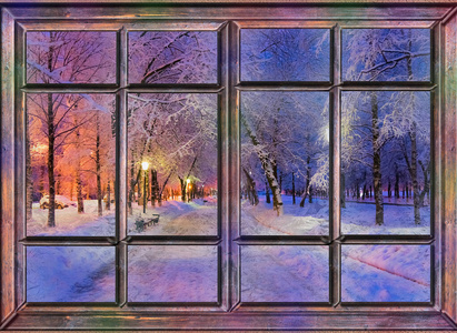 圣诞节前夜冰冻的窗外景色图片